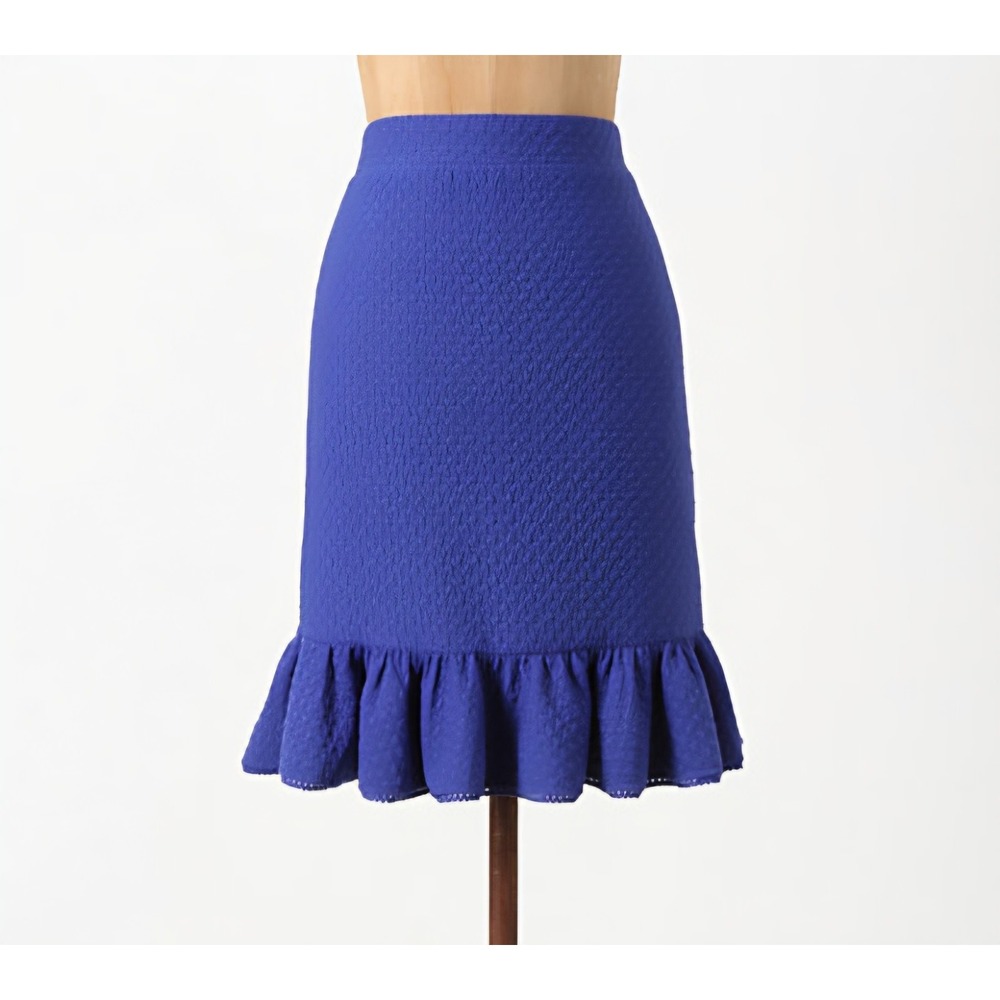 Anthropologie Postage Stamp Blue Textured‎ Flounce Flirty Mini Skirt Size Medium